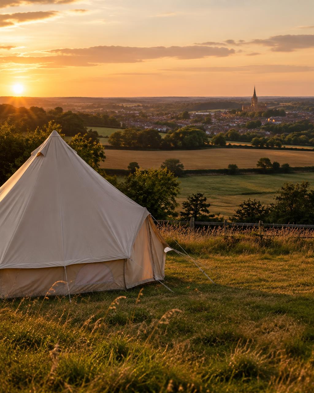 Canvas tent in the pasture above Ampthill